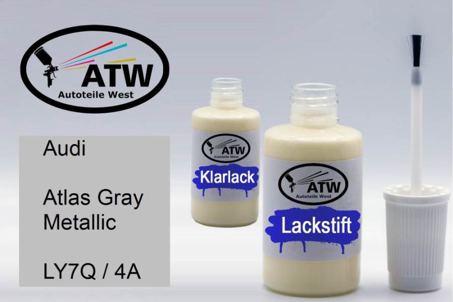 Audi, Atlas Gray Metallic, LY7Q / 4A: 20ml Lackstift + 20ml Klarlack - Set, von ATW Autoteile West.